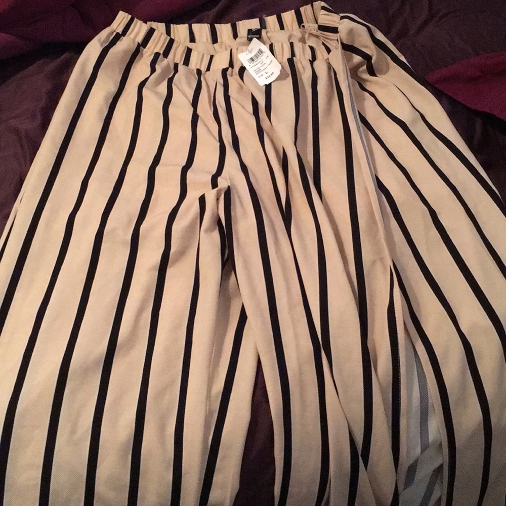 Windsor :Taupe with black stripes wide leg pants